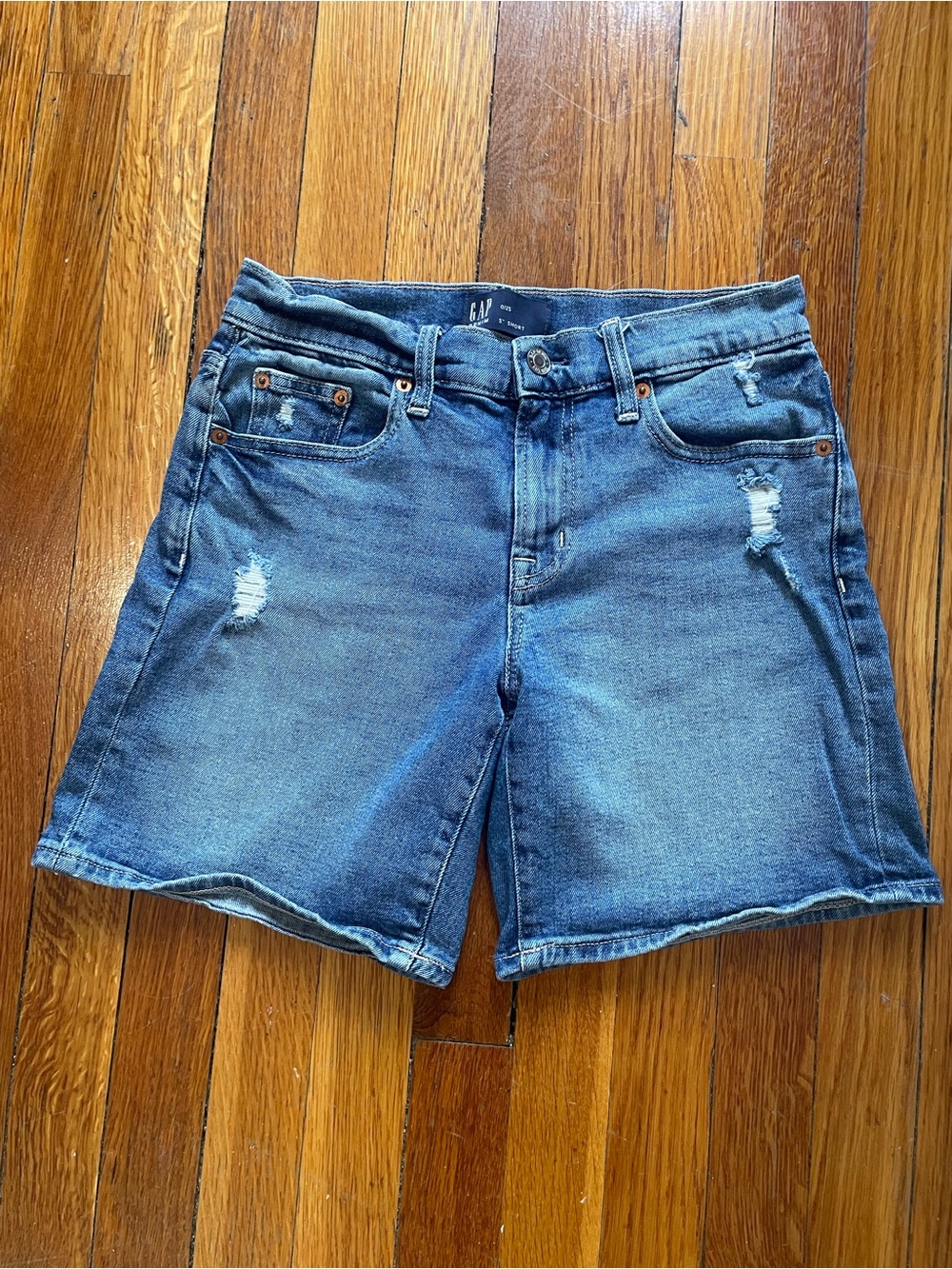 GAP Women's Blue Distressed High-Rise Denim Shorts